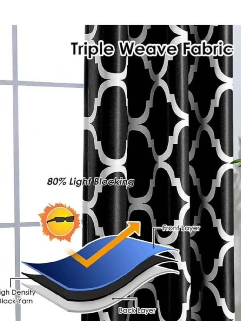 Black & White Boho Bohemian Morocan Panel Curtains Set of 2 Geometric Curtains